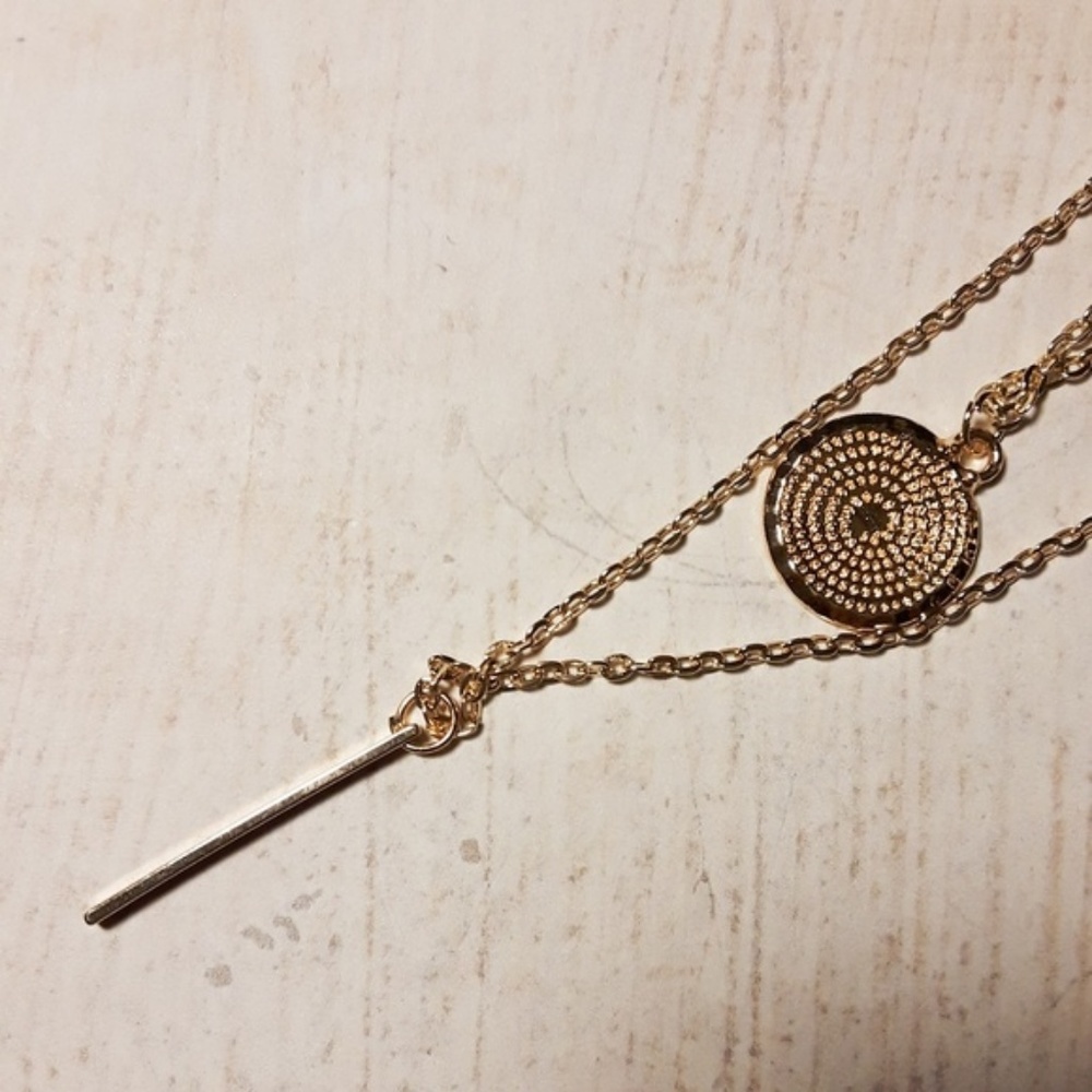 Gold Star Coin Layer Chain Bar Pendent Necklace - Picture 5 of 8